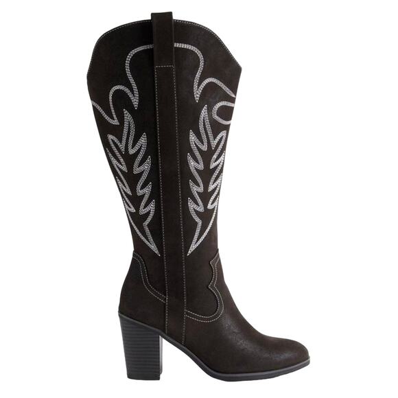 NWT TORRID Tall Shaft Heeled Western Boot Black Size 6 Wide Calf Country - Picture 2 of 16